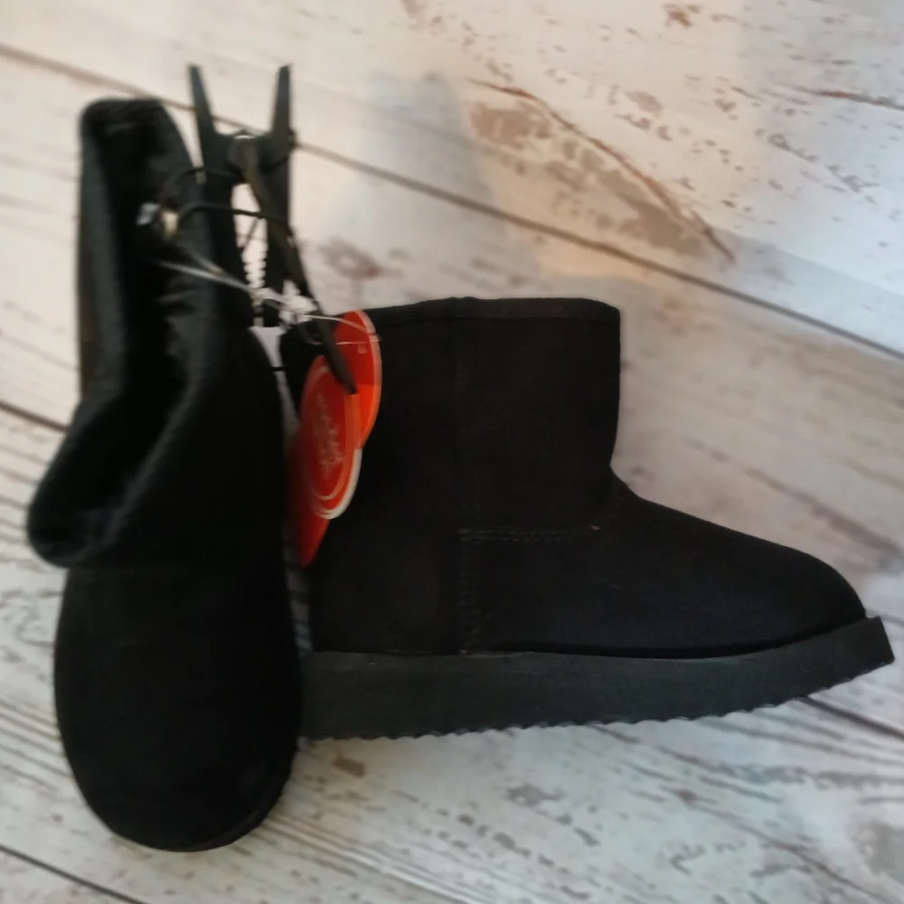 Wonder Nation Girls Faux Suede, Faux Shearling Boots Black Size 3